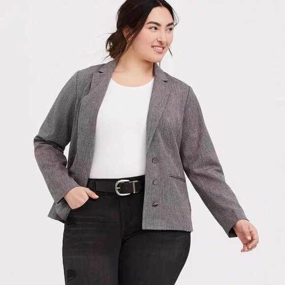 Torrid Black & White Tweed Textured Blazer in Dark Pearl Gray l Size 3 / 3X - Picture 1 of 9